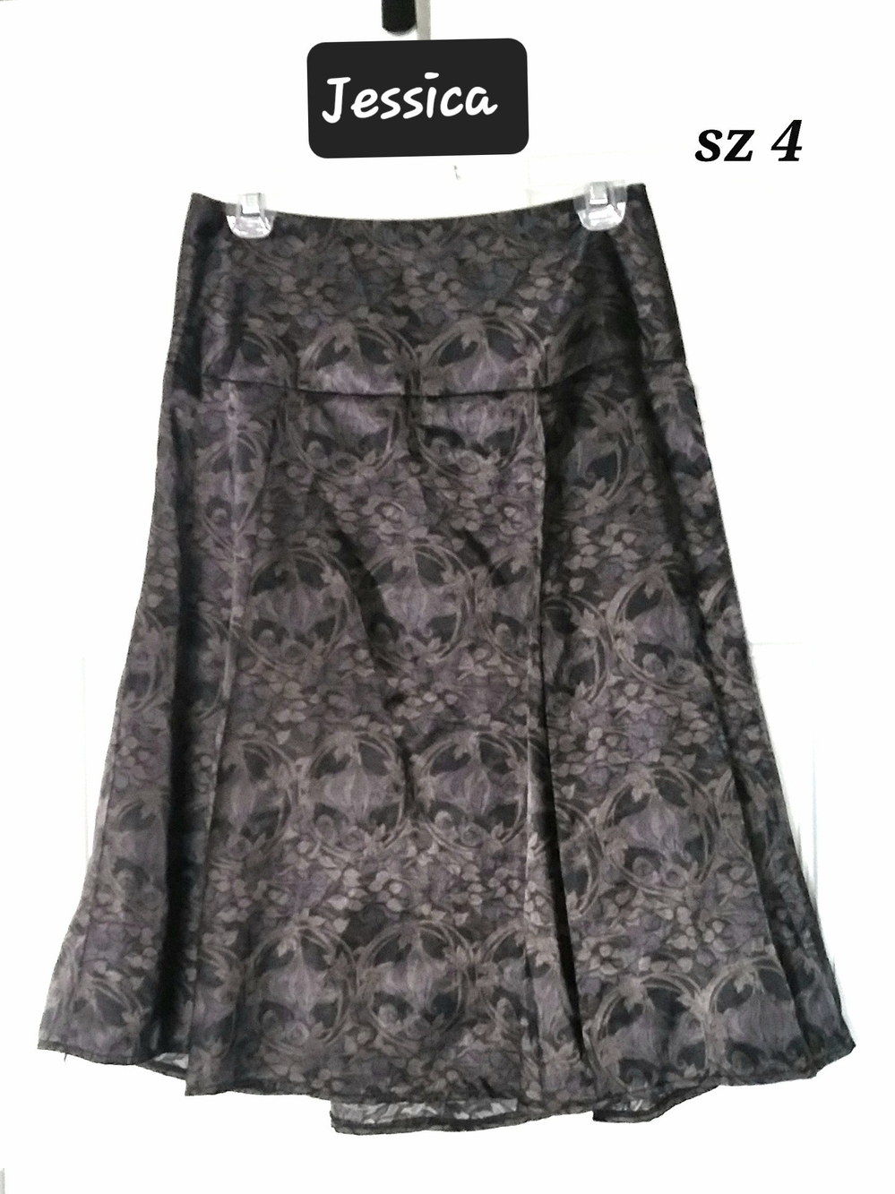 Jessica Black and Gray Floral A-Line Skirt